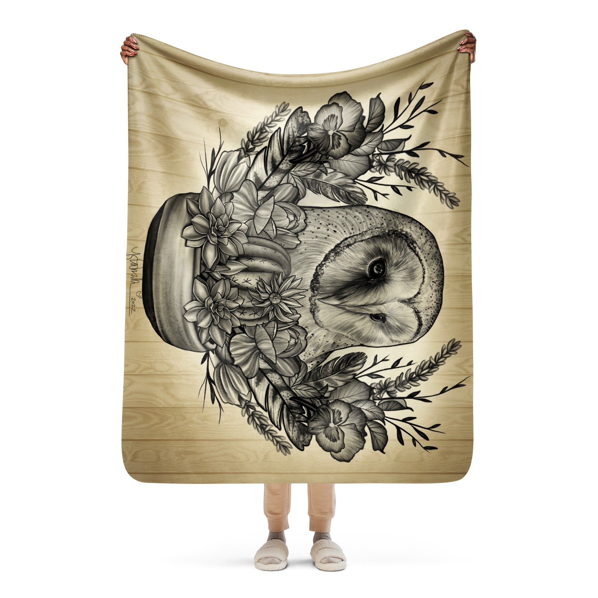 “Nature Owl” Sherpa blanket