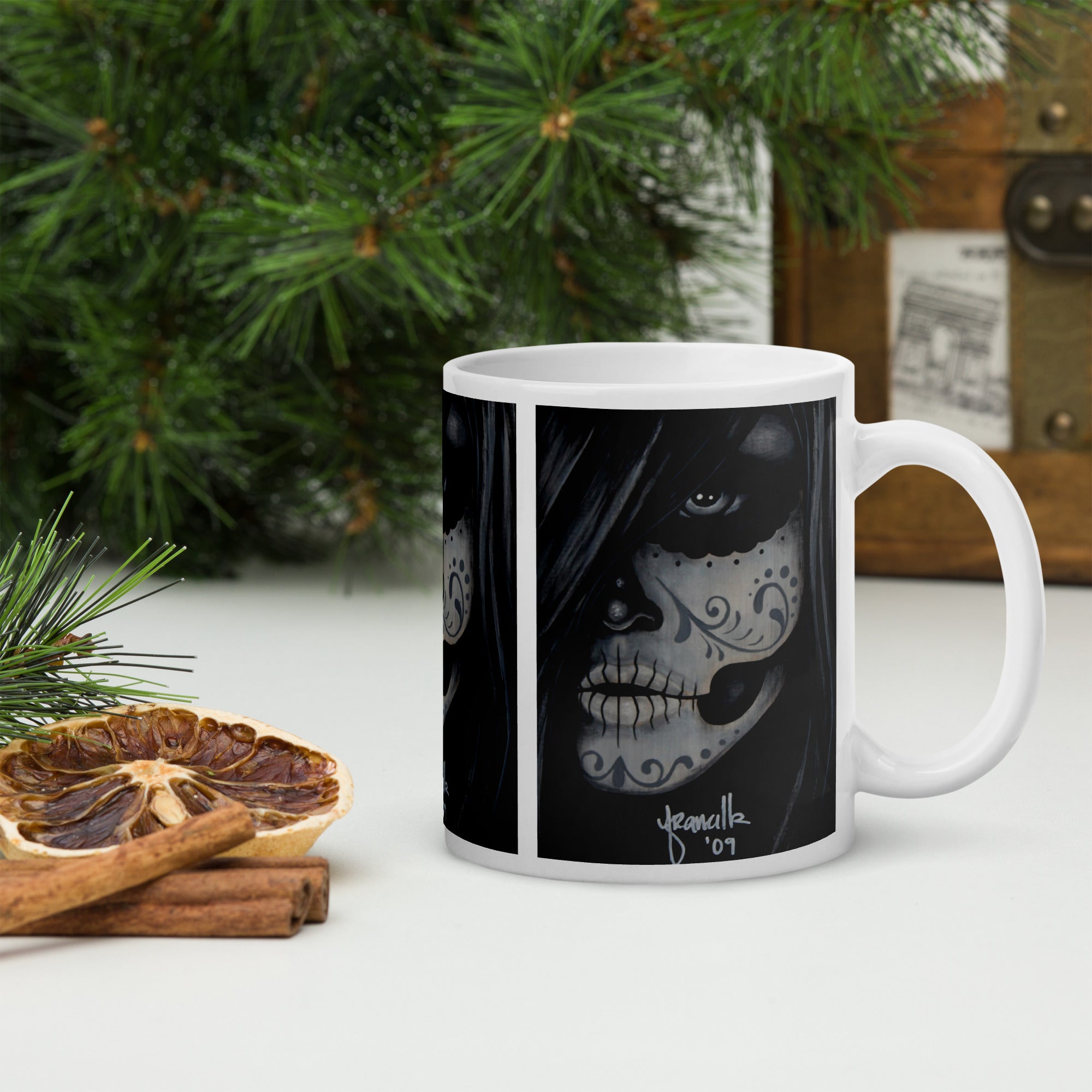 “Dia de Los Muertos” White glossy mug
