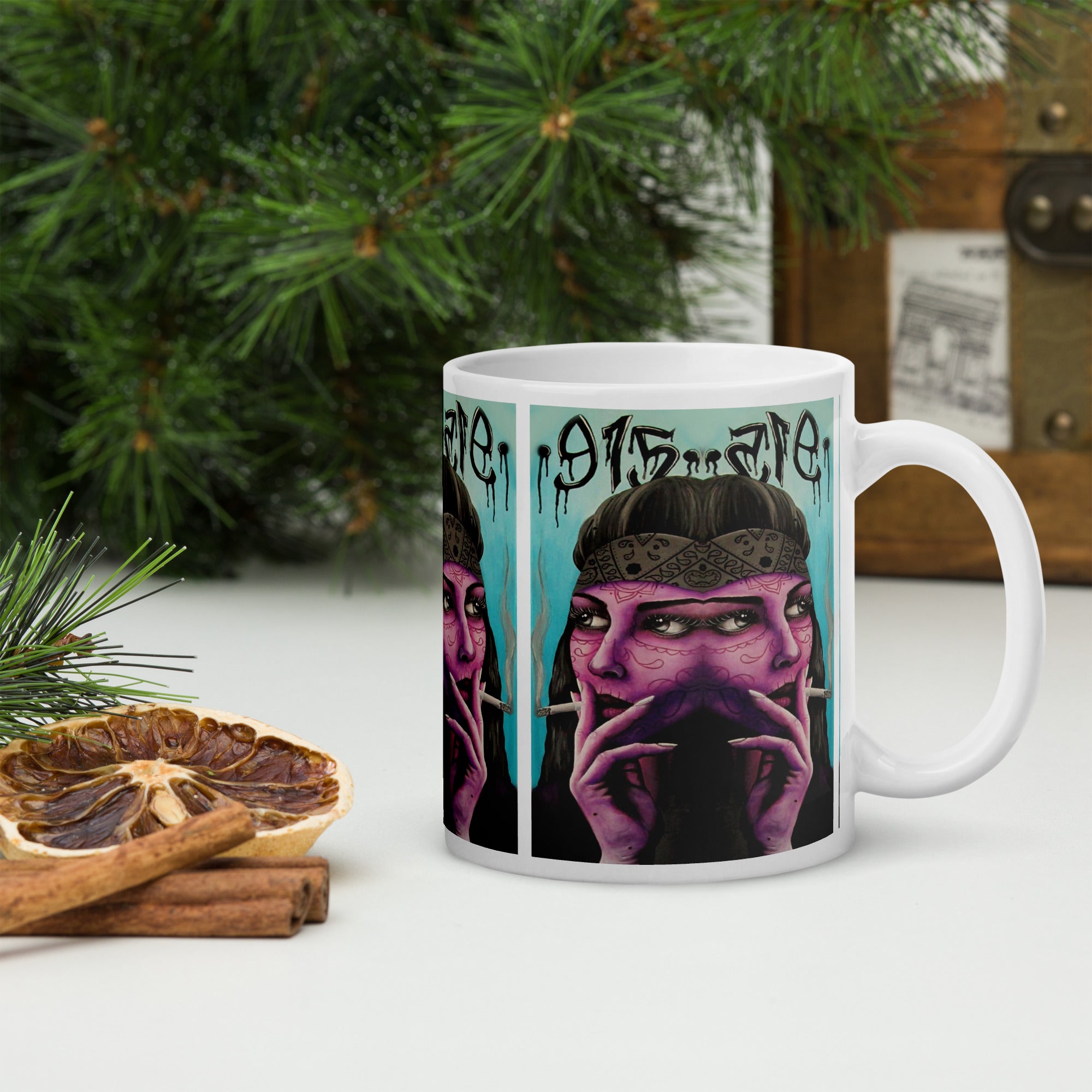 “915 Chola” White glossy mug