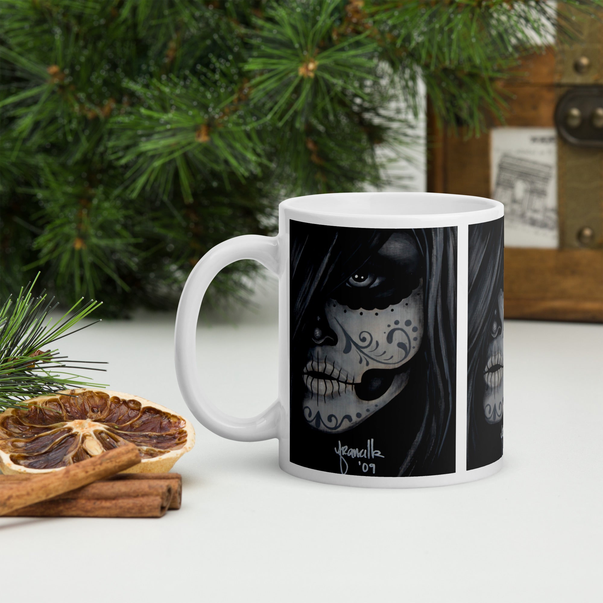 “Dia de Los Muertos” White glossy mug