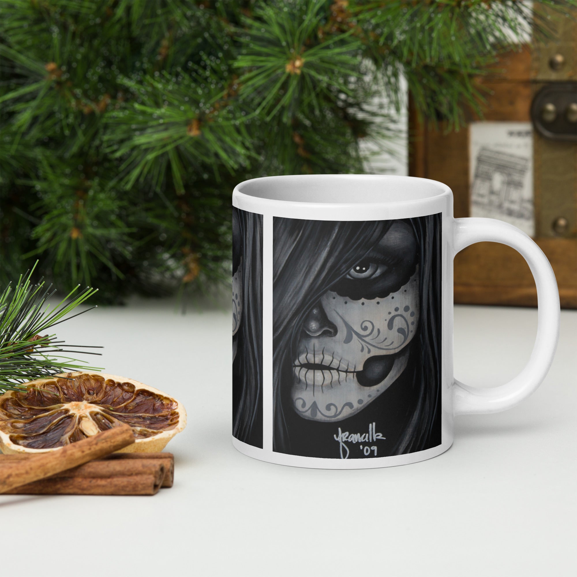 “Dia de Los Muertos” White glossy mug