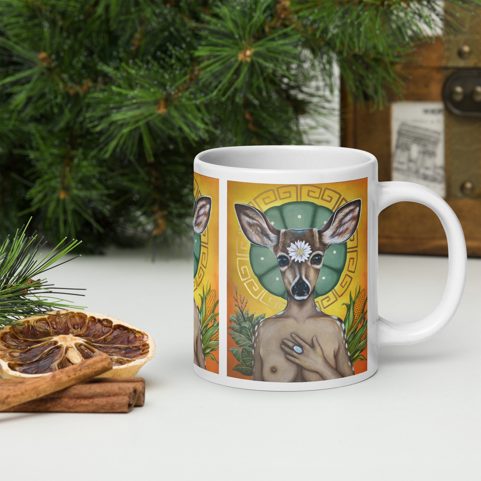 “Deer Medicine” White glossy mug